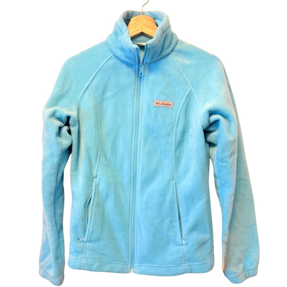 Columbia‎ Womens Benton Springs Fleece Jacket Light Blue Full Zip Mock Neck M
